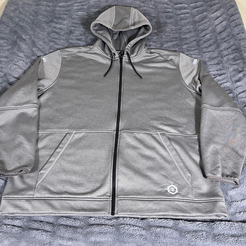 Truewerk Mens 3XL Gray Full Zip Grid Fleece Hoodie Workwear Performance Jacket